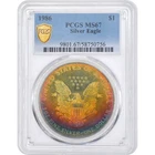 1986 $1 American Silver Eagle  PCGS MS67 - Beautiful Rainbow Toning