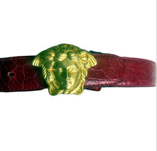 Gianni Versace 1990s Red Crocodile Leather Medusa Buckle Belt 65 26 Vintage Vtg