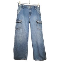 Old Navy Girls Size 12 High Rise Baggy Wide Leg Cargo Jeans Blue