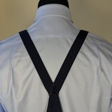 Navy Blue Polka Dot Suspenders Braces Y-Back Elastic Adjustable Made Canada
