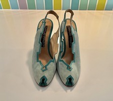 Vintage 1970's Maud Frizon Pale Turquoise Greek Key Slingbacks Deadstock