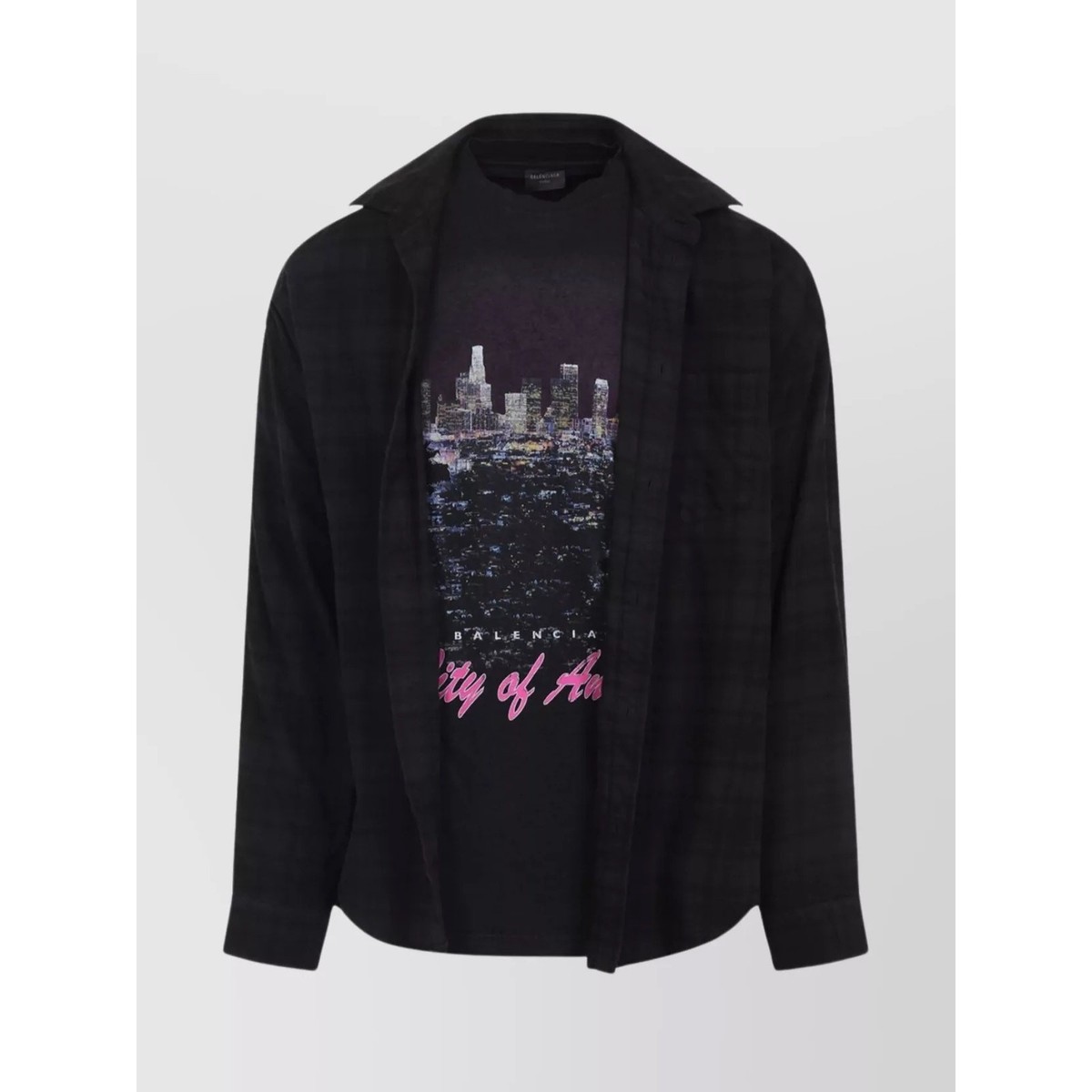 Balenciaga Cotton Oversized Checked Long Sleeve Shirt Black 2 