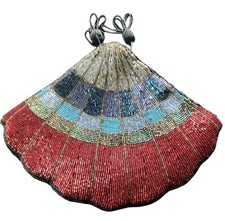 Gorgeous Vintage Art Deco Style Glass Seed Bead Fan Style Evening Bag Purse