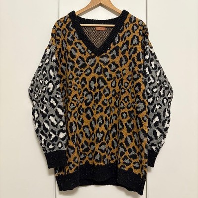 ALANUI Leopard Print V-Neck Knit Sweater Size M
