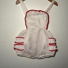 Vintage Baby Girl Romper White With Red Polka Dots Ruffles