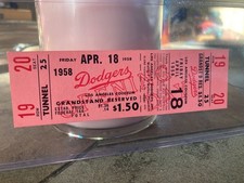 GORGEOUS 1958 Dodgers Los Angeles DEBUT Full Ticket NEAR MINT! Piece of History!