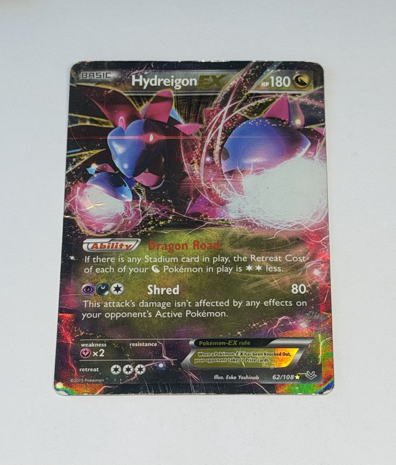 Hydreigon EX 62/108 Holo EX Rare Roaring Skies Pokemon Card TCG Heavily Played