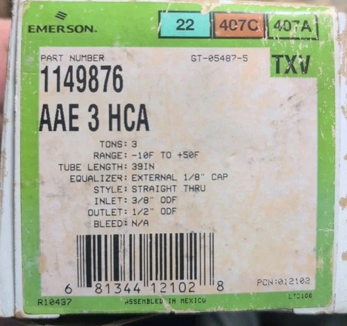 EMERSON 1149876 3/8"x1/2"ODF R22 3 ton TXV