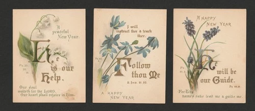 3 Small Victorian Religious Scripture Psalm New Year Cards He Will Be Our Guide