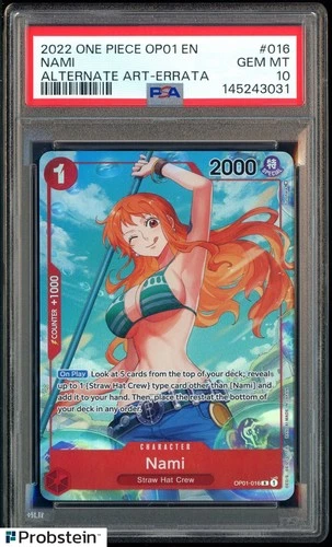 2022 One Piece OP01 EN Alternate Art #016 Nami Errata PSA 10 GEM MINT