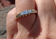 14k WG 3 Stone Princess Natural Diamond Ring With 10 Side Princess Cut size 5.5