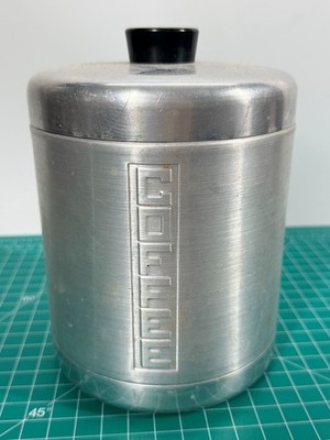 Mid Century Coffee Canister Set Aluminum Heller Hostess Ware Medium Size Vintage