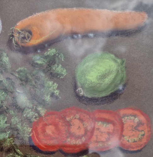 Vintage Original Pastel Still Life Fruit & Vegetables, Signed M.C.P., Framed (photo 3)