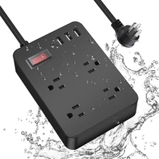 Outdoor Power Strip Weatherproof,Waterproof Surge Protector with 4 Outlets,3 Usb