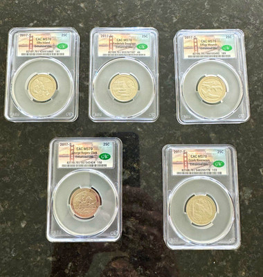 2017-S Silver ATB Quarters CAC MS70 Enhanced Unc 5-Coin Set Ellis FD