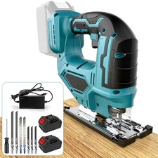 Cordless Jig Saw 2700RPM 0-45° Bevel Cuts, Jigsaw Tool with LED Light 2 Battery