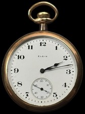 Vintage Elgin 15j Pocket Watch 49mm Gold Filled Open Face Runs