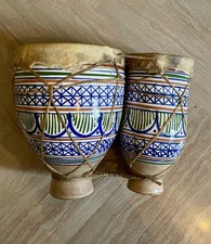 Coppia Bongo Africano Vintage Pelle Ceramica Tamburo
