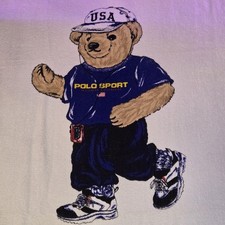 Polo Ralph Lauren Jigger Bear Beach Bath Towel White 35" X 73" 100 Cotton NWT