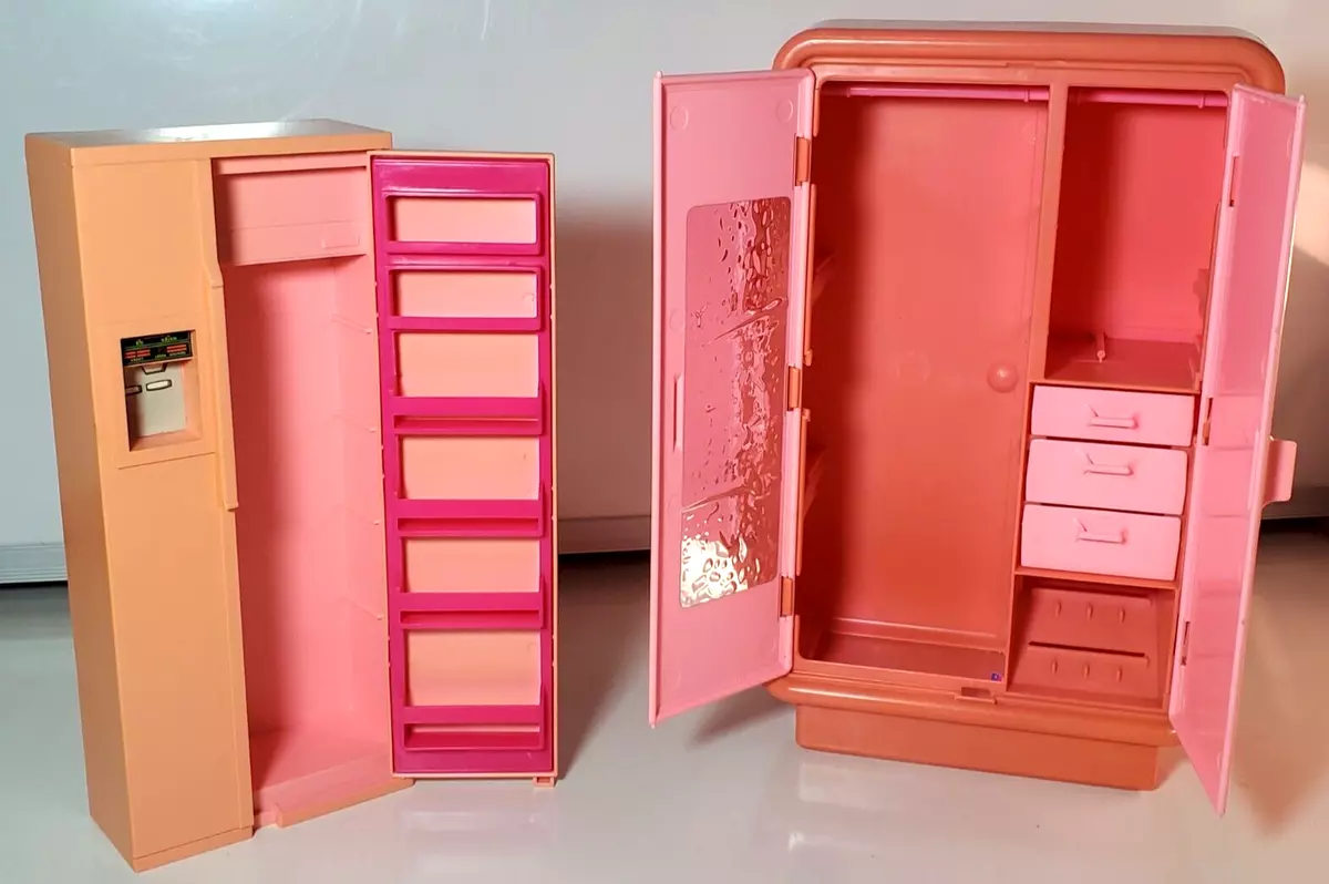 Vintage Barbie Closet & Refrigerator Pink Read Doll House