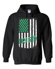 St. Patrick's Day Irish USA Flag Green Shamrock's Stars Hoodie Sweatshirt 1587