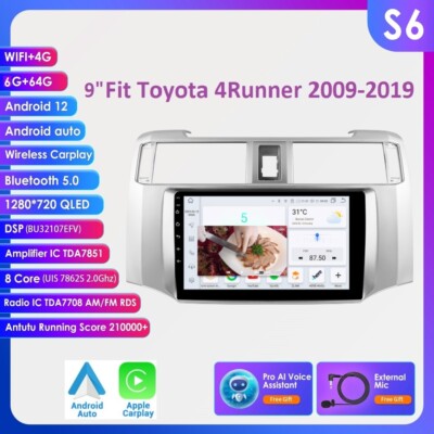 9''Android 13 CarPlay Car Radio 6+64GB GPS Stereo BT For Toyota 4Runner 2009-2019