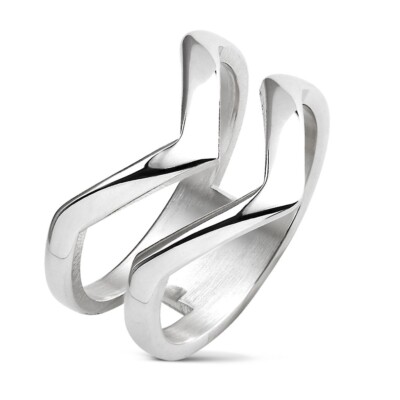 Stainless Steel Stylish Ladies' Double Chevron Ring Size 5-10