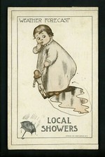 Children postcard Babies / Birth WEather Forcast Local Shower cartoon 1910