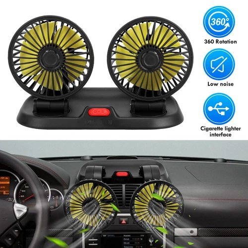 12V / 24V Portable Auto Cooling Fan Dual Head Rotatable 2 Speeds Electric Cooler - Picture 1 of 18