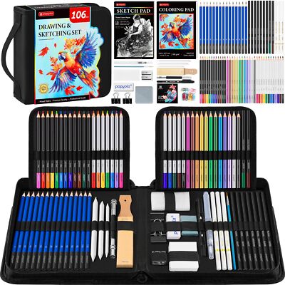 106 Pack Drawing Set Sketching Kit Pro Art Supplies With 3color Sketchbook Color