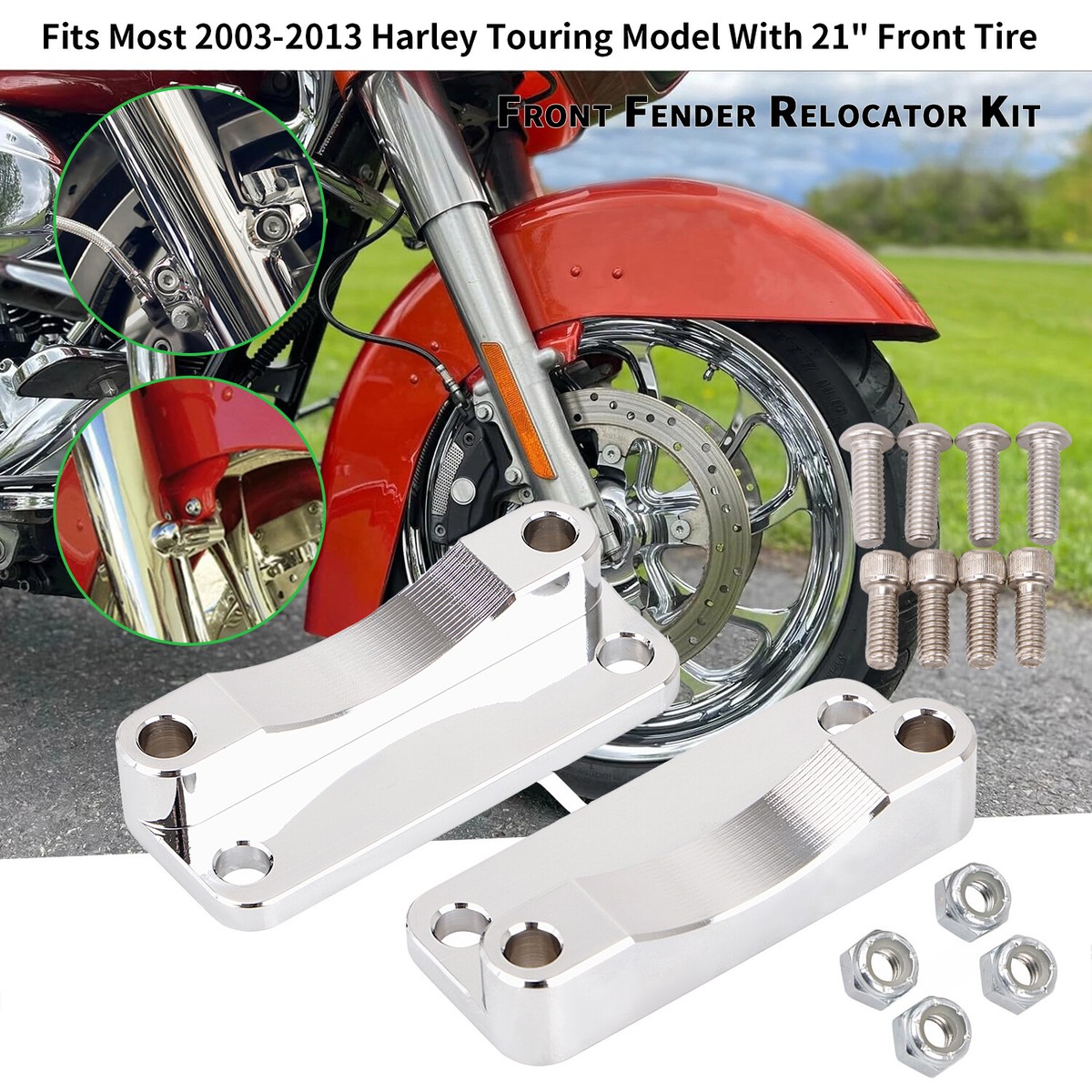 Chrome Front Fender Relocator Riser Kit For Harley Road Glide Street Glide FL 21' Tire