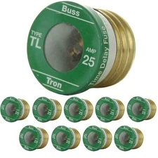 12Pack TL25 Bussman 25Amp Time Delay, Loaded Link, Edison Plug Fuse Copper, 125V