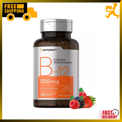 B12 Sublingual Methylcobalamin | 5000mcg | 120 Dissolvable Tablets | by Horbaach
