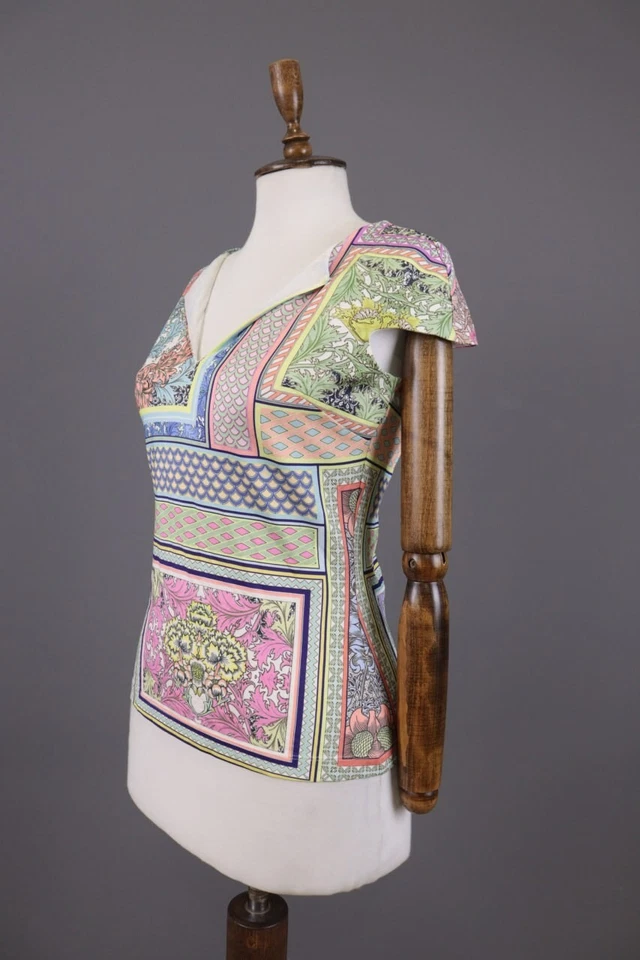 Camisa Blusa JUST CAVALLI Multicolor Arte Abstracto Manga Corta Cuello en V Talla S Foto 2 de 4