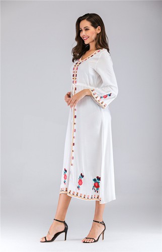 Ukrainian Embroidered Dress Vyshyvanka Boho Dress V-Neck Ethnic Summer Cocktail - Picture 11 of 27