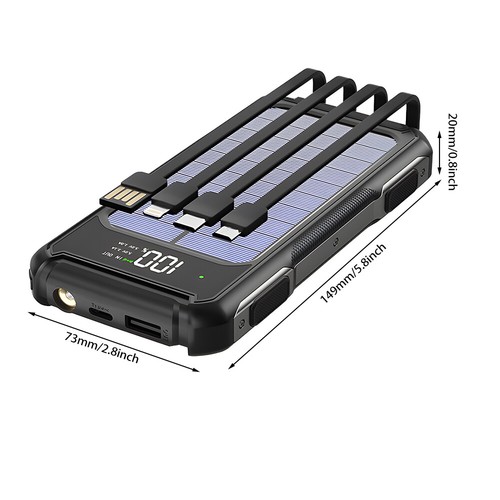 USB C 30000mah Wireless Power Bank Backup Battery, Solar Charger with 4 Cables - Picture 35 of 43