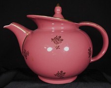Hall 6 Cup Teapot Mauve w/Gold Accents Made in USA #0694