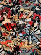 Alexander Henry Las Elegantes Day of the Dead Bright Skull Fabric By the Yard