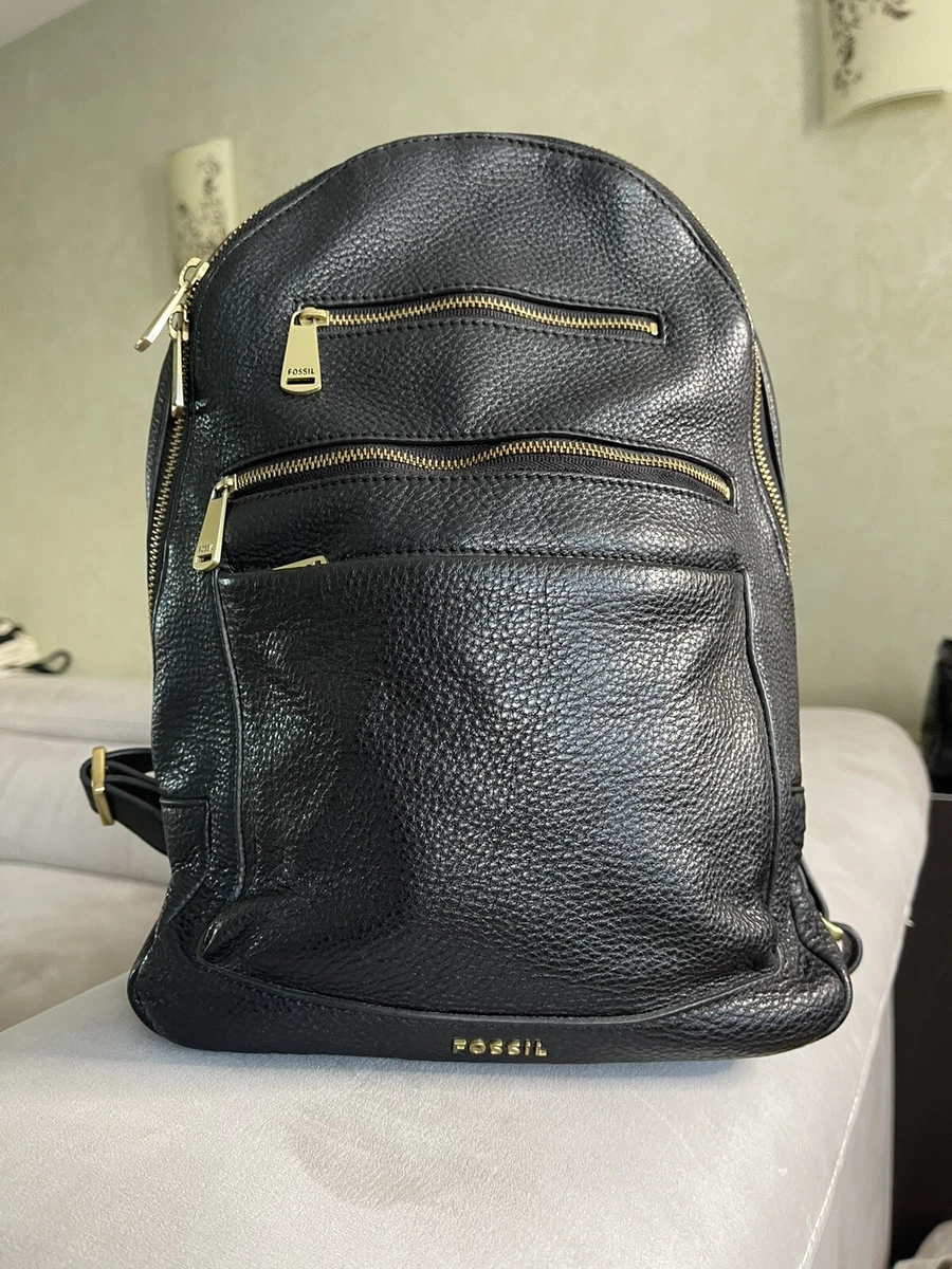 Fossil Megan Small Backpack Black Smooth Leather English Brass