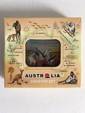 New Set of 6 Black Faux Leather Coasters Australia Metal Inserts Souvenir