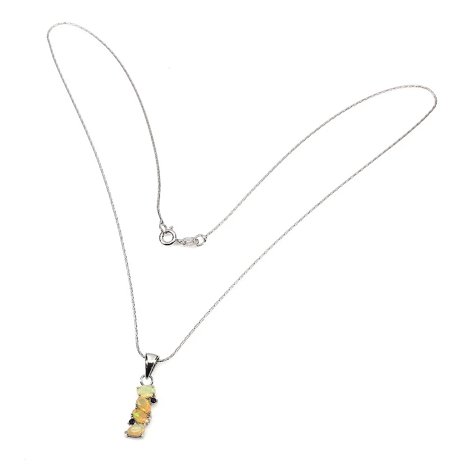 925 Argento Sterling Collana Ovale Opale di Fuoco 5x3mm Nero Spinello Gemma - Immagine 3 di 4