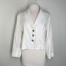 Kari England Jacket Womens Large White Line Crop Short Flare Back Blazer