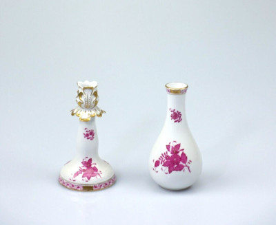 Herend Kerzenleuchter und Vase Apponyi Purpur Chinese Bouquet Top Zustand