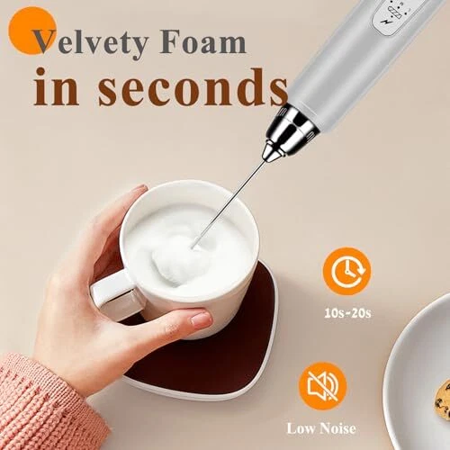 Milk Frother Handheld Rechargeable, Frother Wand Drink Silver without stand