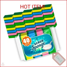 DecorRack 40 Count Non-Scratch Cleaning Scrub Sponges, Dual-Sided Heavy Duty Kit