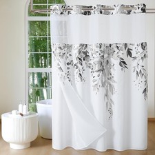 No Hook Shower Curtain W/ Snap in Fabric Liner Grey 72 x 75 Eucalyptus Leaves