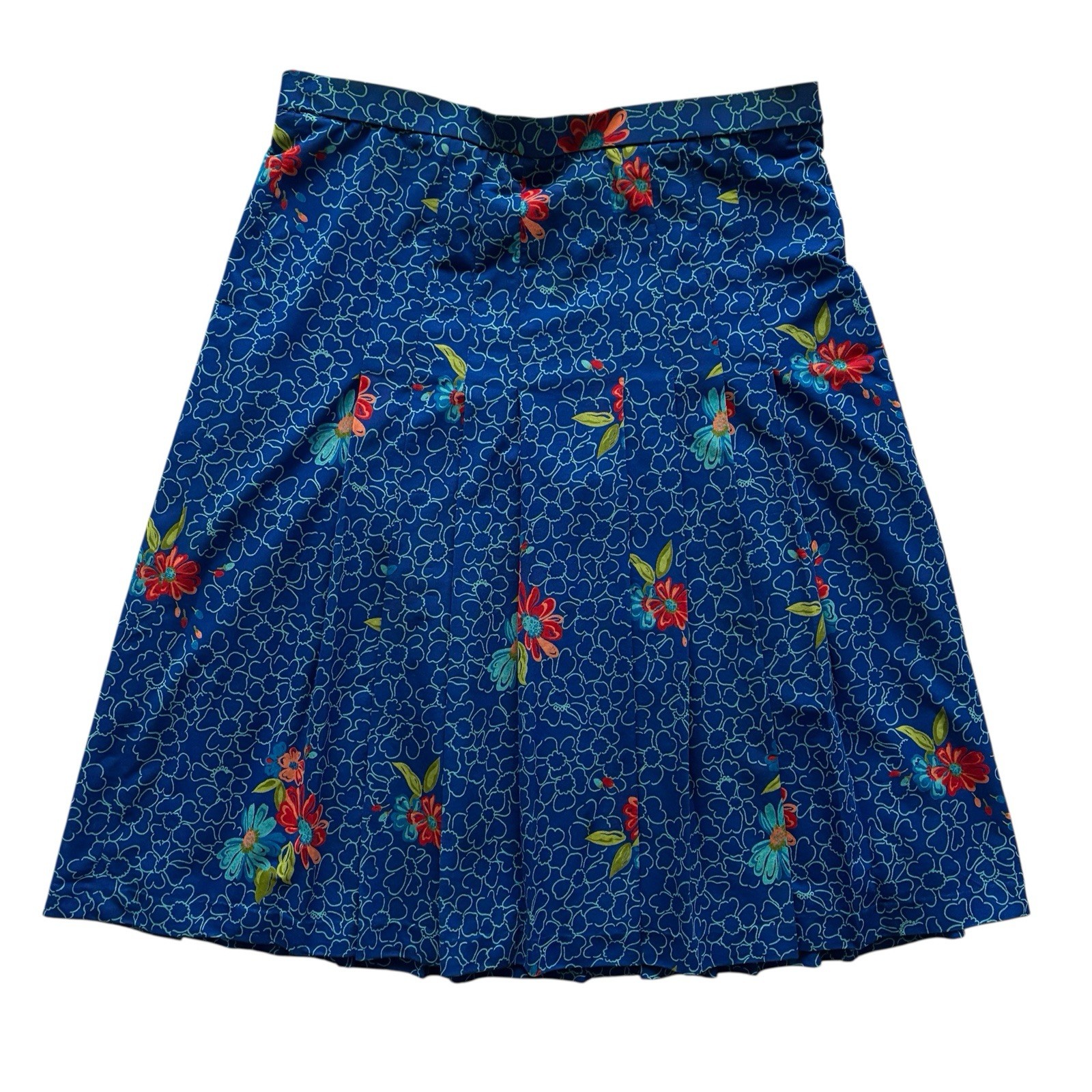 Vintage Skirt 80s Below Knee Length Blue Floral Print Retro Boho 14 image 2