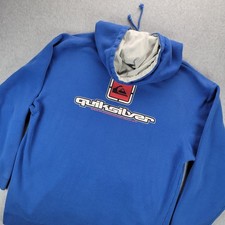 VTG Quiksilver Hoodie Mens XL Blue Full Zip Surf Skate Spellout Y2K Front Back