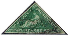CAPE OF GOOD HOPE 1859 1s deep dark green attractive three - 45957