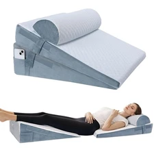 Bed Wedge Pillow for Sleeping, 3 Pcs Adjustable Height 4.5&7.5&12 Inch Triang...